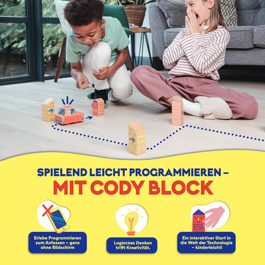 QUBS | Starter-Set | Spielend leicht Programmieren für Kinder mit Block-Auto Cody | Lernspielzeug aus Holz für Kinder | nachhaltige RFID-Blöcke