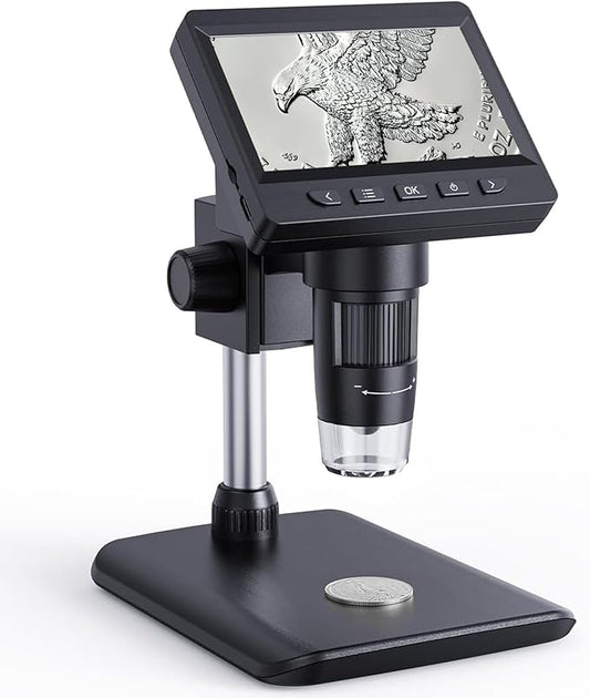 AOPICK Mikroskop, LCD Digital Mikroskop 1000X 4,3-Zoll 1080P USB Mikroskop mit 8 einstellbaren LED Licht, PC-Ansicht, kompatibel mit MacOS Windows (Schwarz)